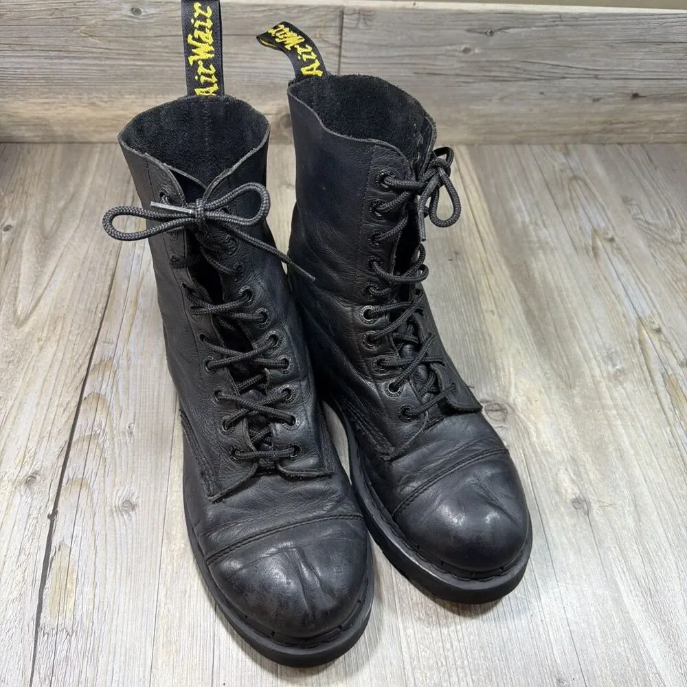 Dr. Martens ORIGINAL 10934 10 EYE Mens Size 8 Black Smooth Leather Boots CAP TOE